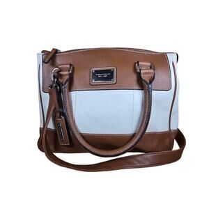 Tignanello Brown Cream Vintage Top Handle Shoulder Strap Bag Purse Multi Pocket